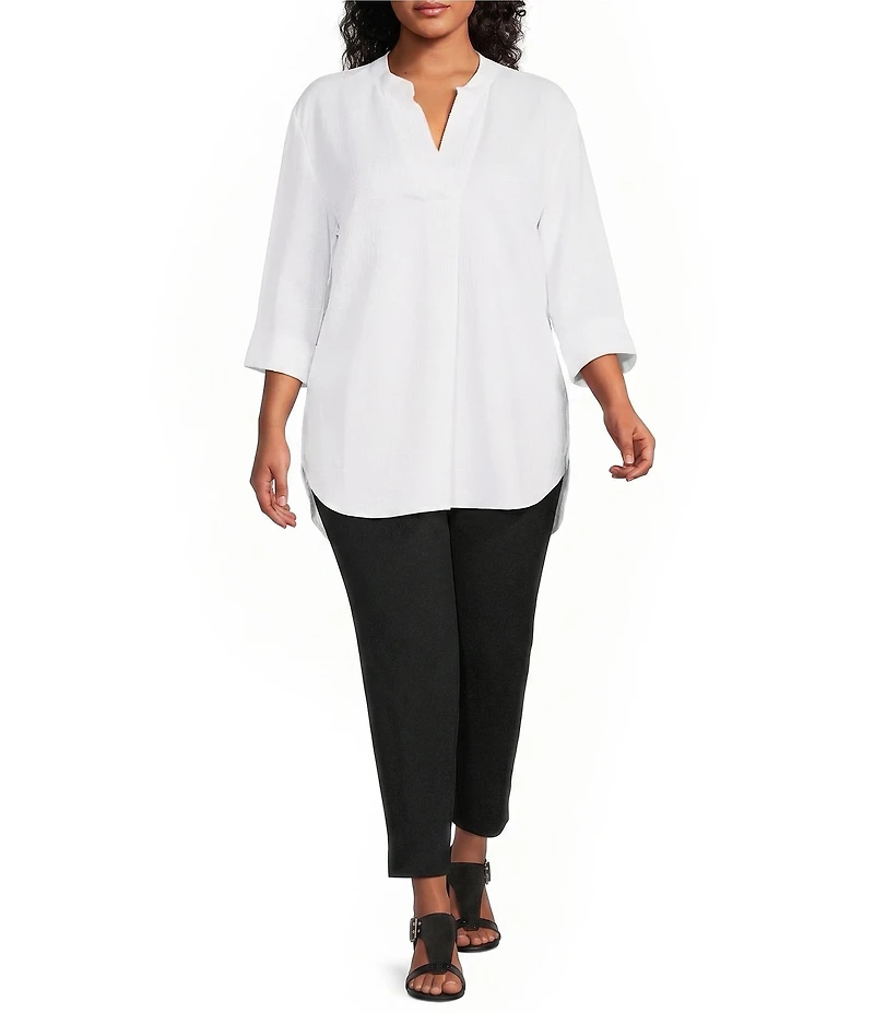 Anne Klein Plus 3/4 Sleeve Linen Tunic With Combo Cuffs