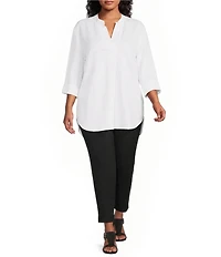 Anne Klein Plus 3/4 Sleeve Linen Tunic With Combo Cuffs