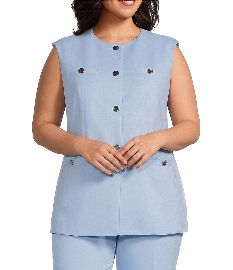 Anne Klein Plus 4 Button Welt Pocket Crepe Vest