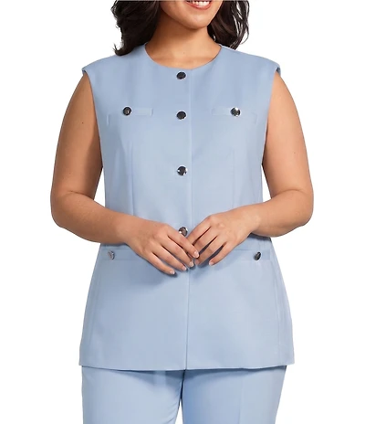 Anne Klein Plus 4 Button Welt Pocket Crepe Vest