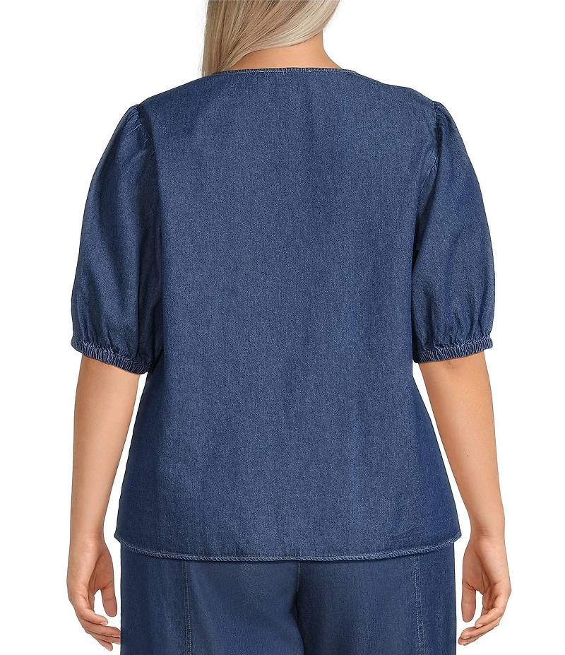Anne Klein Plus Size Chambray Button Front Blouse