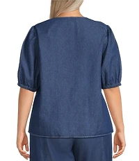 Anne Klein Plus Size Chambray Button Front Blouse