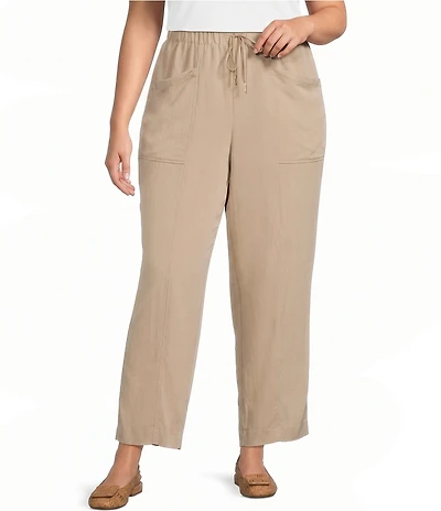 Anne Klein Plus Size Drawstring Twill Straight Leg Drapey Pants