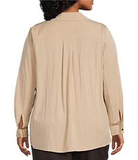 Anne Klein Plus Size Half Zip Roll Sleeve Twill Top