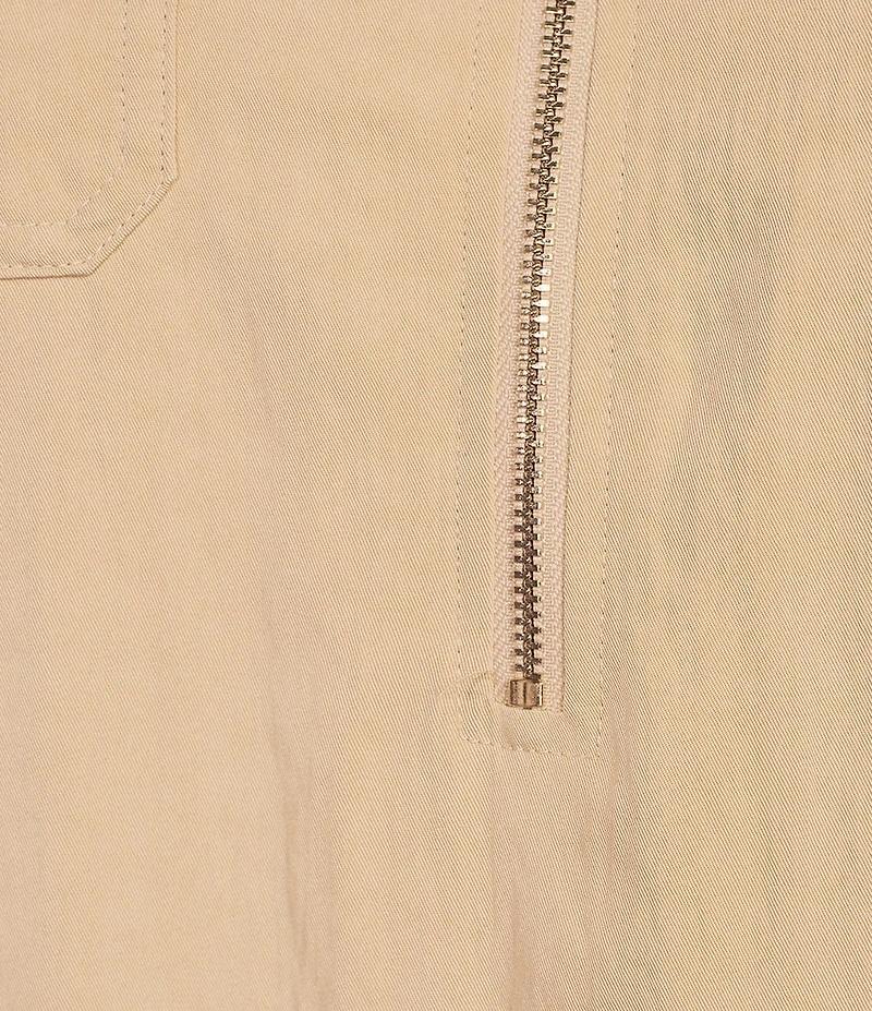 Anne Klein Plus Size Half Zip Roll Sleeve Twill Top
