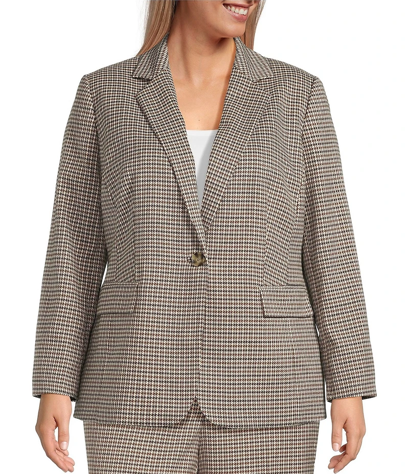 Anne Klein Plus Houndstooth One Button Coordinating Blazer
