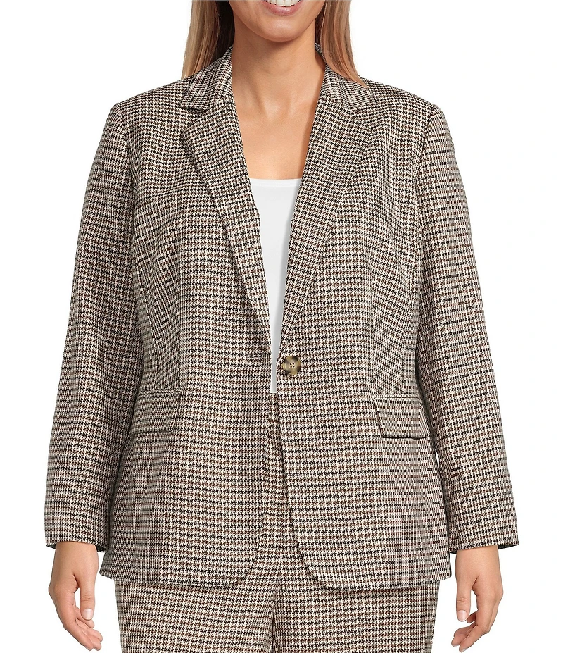 Anne Klein Plus Houndstooth One Button Coordinating Blazer