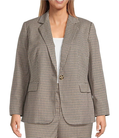 Anne Klein Plus Houndstooth One Button Coordinating Blazer