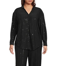 Anne Klein Plus Long Sleeve Button Front Metallic Dotted Shirt
