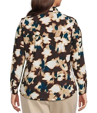 Anne Klein Plus Long Sleeve Printed Knit Blouse With Tie Neck