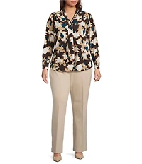 Anne Klein Plus Long Sleeve Printed Knit Blouse With Tie Neck