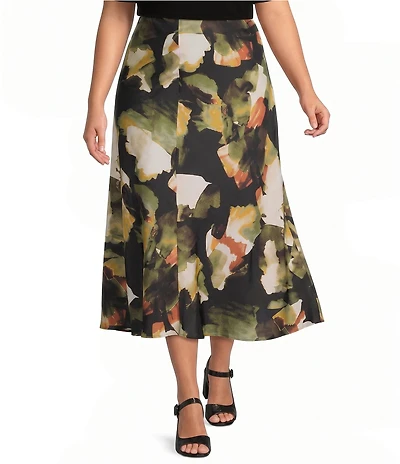 Anne Klein Plus Size Printed Satin Flare Skirt