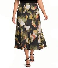 Anne Klein Plus Size Printed Satin Flare Skirt