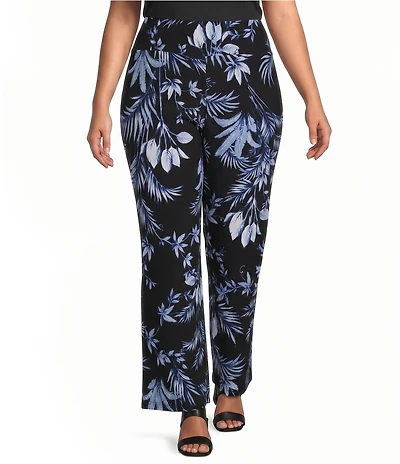 Anne Klein Plus Pull On Printed Jersey Knit Wide Leg Pant