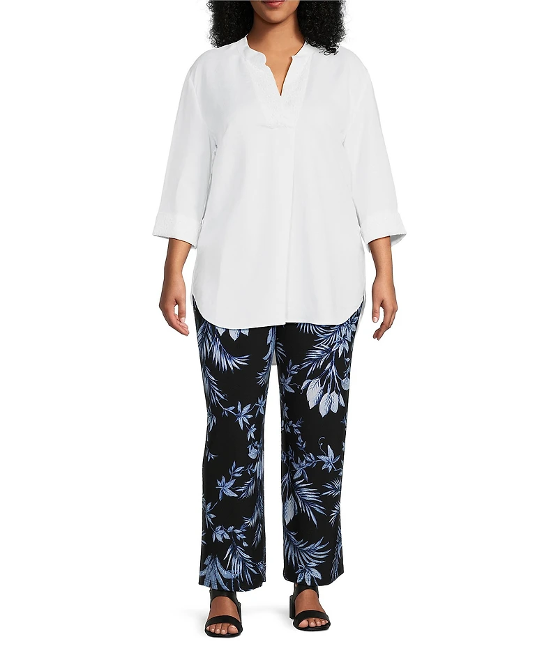 Anne Klein Plus Pull On Printed Jersey Knit Wide Leg Pant