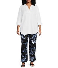 Anne Klein Plus Pull On Printed Jersey Knit Wide Leg Pant