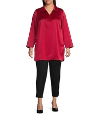 Anne Klein Plus Satin Collar V-Neck Tunic