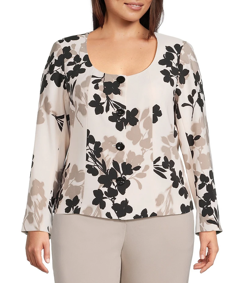 Anne Klein Plus Scoop Neck Floral Jacket