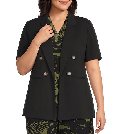 Anne Klein Plus Size Short Sleeve Faux Double Breasted Blazer