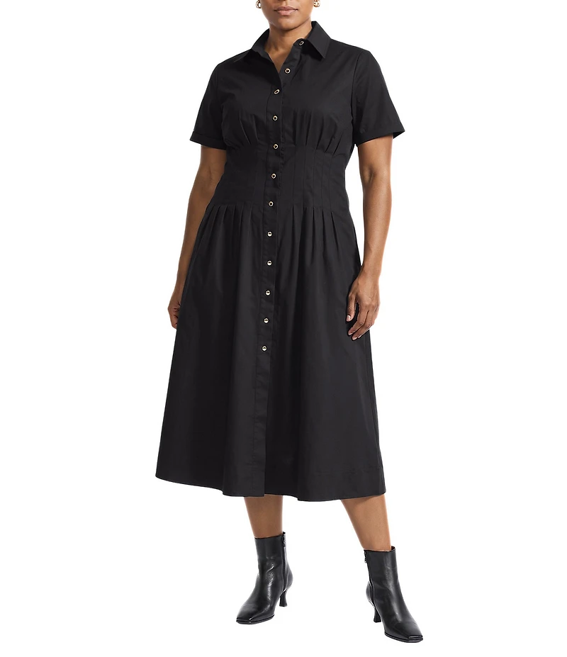 Anne Klein Plus Short Sleeve Midi Shirt Dress