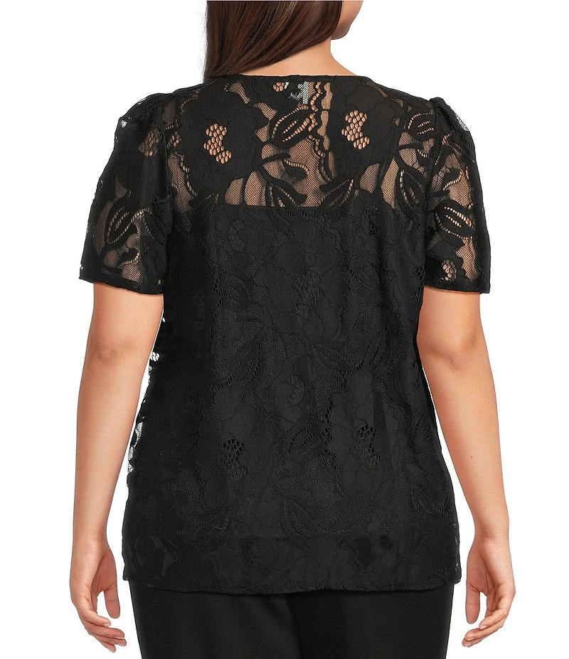 Anne Klein Plus Size Blossom Lace Crew Neck Short Sleeve T-Shirt