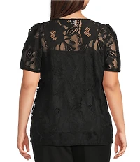 Anne Klein Plus Size Blossom Lace Crew Neck Short Sleeve T-Shirt