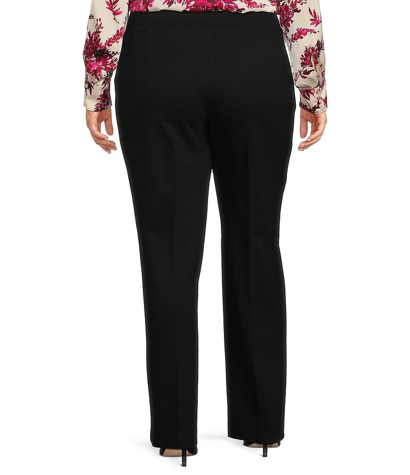 Anne Klein Plus Size Collection Compression Stretch Knit Straight Wide-Leg Pull On Trouser Pants