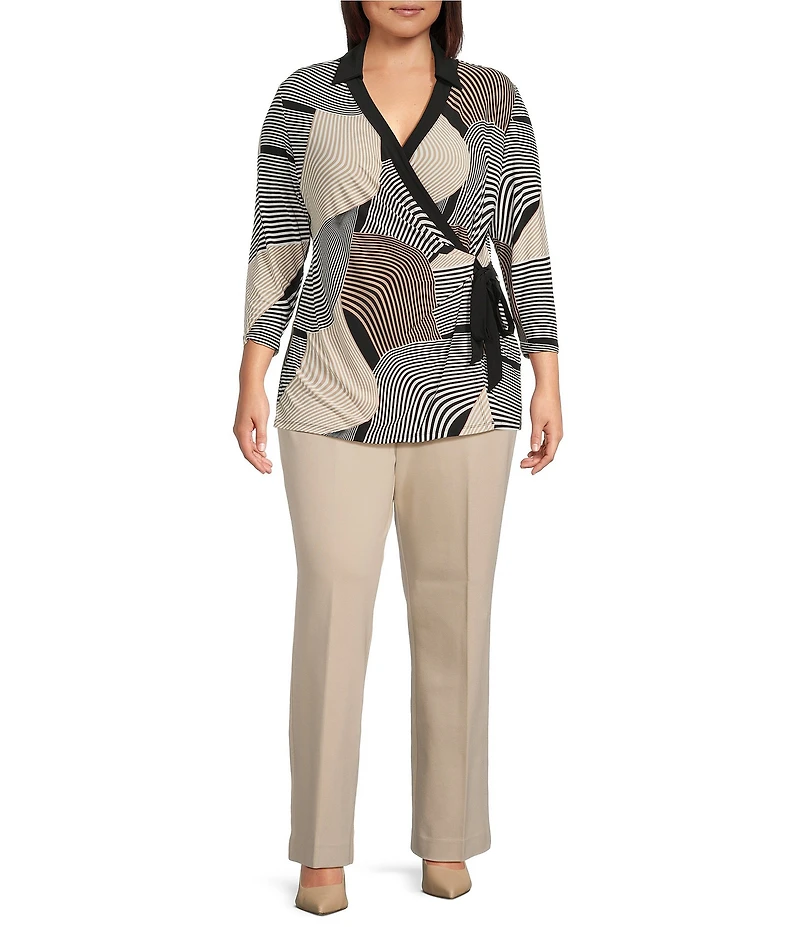 Anne Klein Plus Size Compression Stretch Knit Straight Wide-Leg Trouser Pants