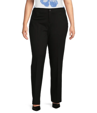 Anne Klein Plus Size Compression Stretch Knit Straight Wide-Leg Trouser Pants