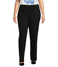 Anne Klein Plus Size Compression Stretch Knit Straight Wide-Leg Trouser Pants