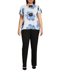 Anne Klein Plus Size Compression Stretch Knit Straight Wide-Leg Trouser Pants