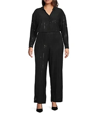 Anne Klein Plus Size Coordinating Pull On Wide Leg Pinstripe Shine Pants