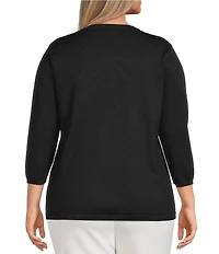 Anne Klein Plus Size Crew Neck 3/4 Sleeve Embellished Bow Knit Top