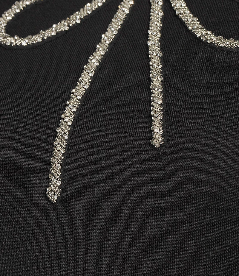 Anne Klein Plus Size Crew Neck 3/4 Sleeve Embellished Bow Knit Top