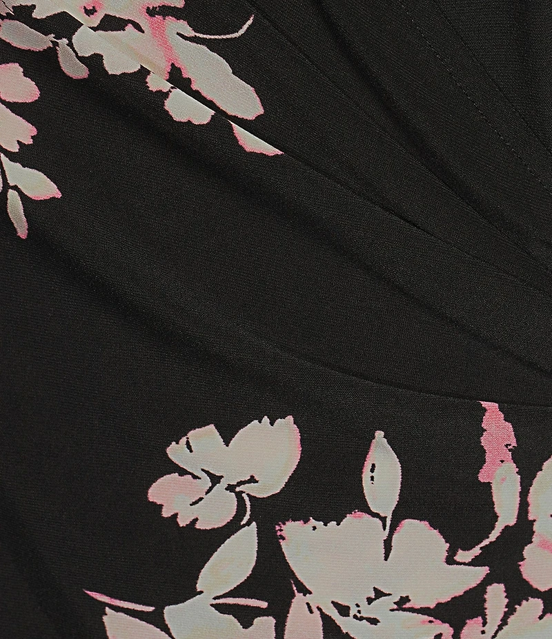 Anne Klein Plus Size Floral Long Sleeve V-Neck Faux Wrap Top