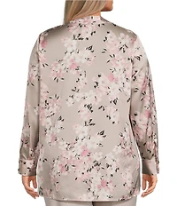 Anne Klein Plus Size Floral Print V-Neck Long Sleeve Blouse