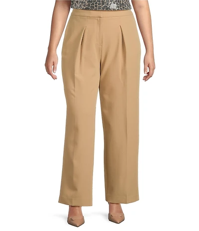 Anne Klein Plus Size Fly Front High Rise Twill Wide Leg Pants