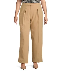 Anne Klein Plus Size Fly Front High Rise Twill Wide Leg Pants