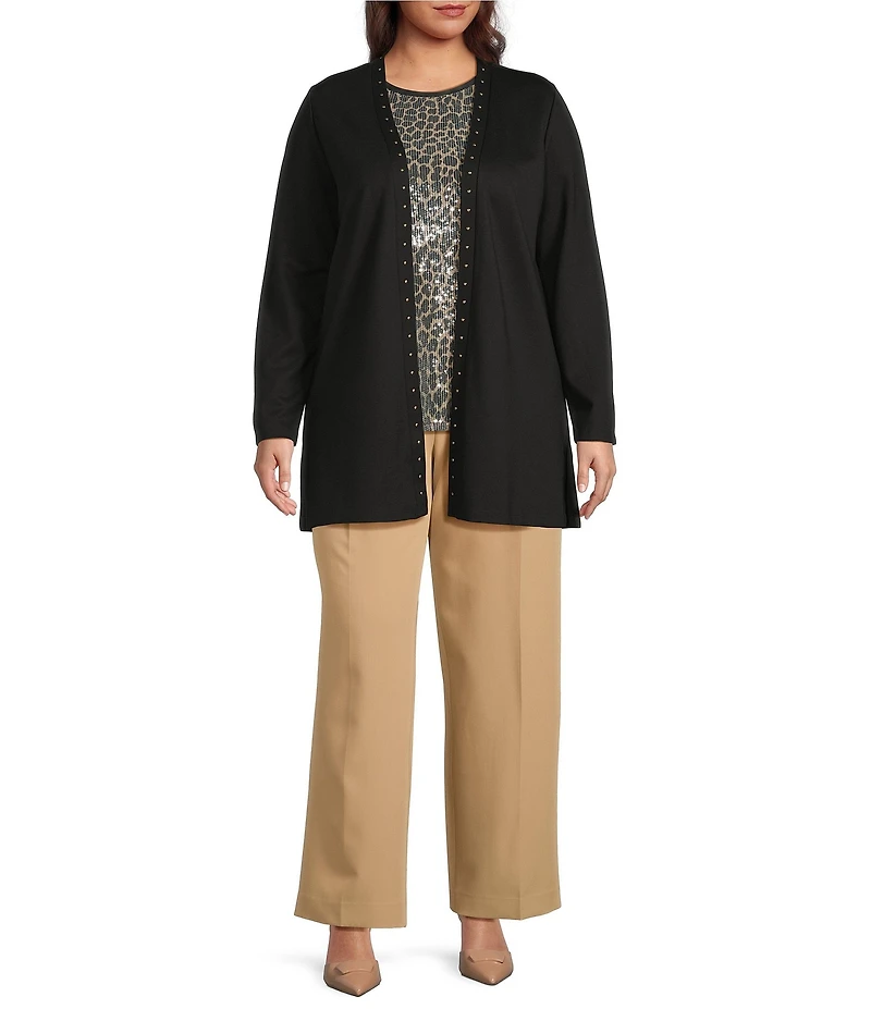 Anne Klein Plus Size Fly Front High Rise Twill Wide Leg Pants