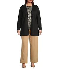 Anne Klein Plus Size Fly Front High Rise Twill Wide Leg Pants