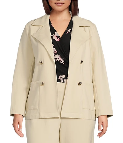 Anne Klein Plus Size French Terry Notch Collar Faux Double Breasted Jacket