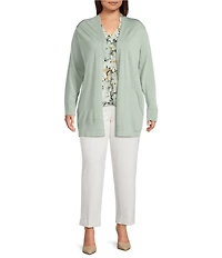 Anne Klein Plus Size Long Sleeve Open Front Pocket Cardigan