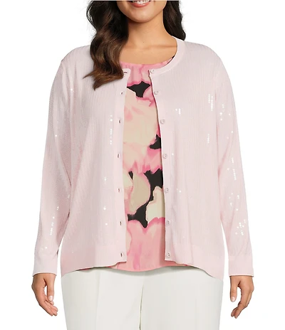 Anne Klein Plus Size Long Sleeve Sequin Button Front Cardigan