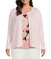 Anne Klein Plus Size Long Sleeve Sequin Button Front Cardigan