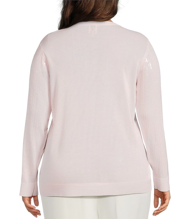 Anne Klein Plus Size Long Sleeve Sequin Button Front Cardigan