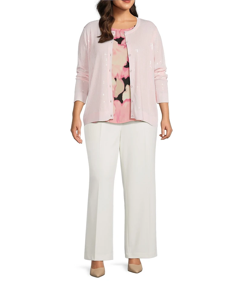Anne Klein Plus Size Long Sleeve Sequin Button Front Cardigan