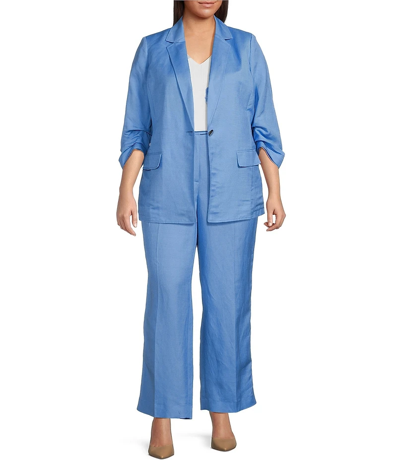 Anne Klein Plus Size Notch Lapel Collar Scrunch 3/4 Sleeve Flap Pocket Coordinating Jacket