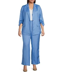 Anne Klein Plus Size Notch Lapel Collar Scrunch 3/4 Sleeve Flap Pocket Coordinating Jacket