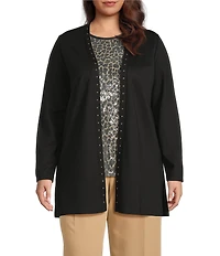 Anne Klein Plus Size Open Front Heatset Trim Long Sleeve Knit Cardigan