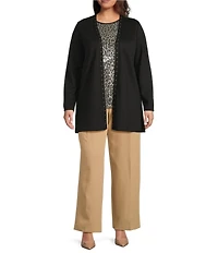 Anne Klein Plus Size Open Front Heatset Trim Long Sleeve Knit Cardigan